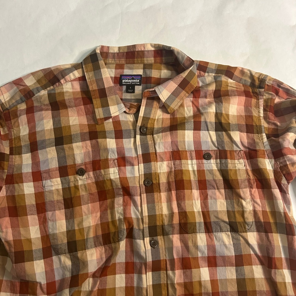 Patagonia Mens L Organic Cotton Button Up Plaid Long Sleeve Shirt‎ Flannel